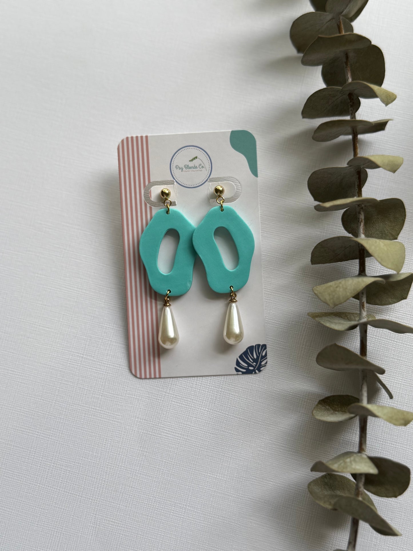 Breezy Bay teal and gold polymer clay earrings by Psy Blonde Co